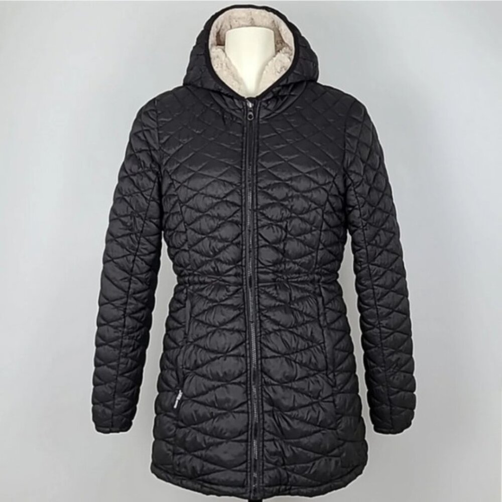 Steve Madden Black Glacier Shield Quilted Faux Fur Hooded Coat Parka Size M